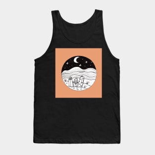 Surfboards at Night Ink Illustration with a coral background Tank Top